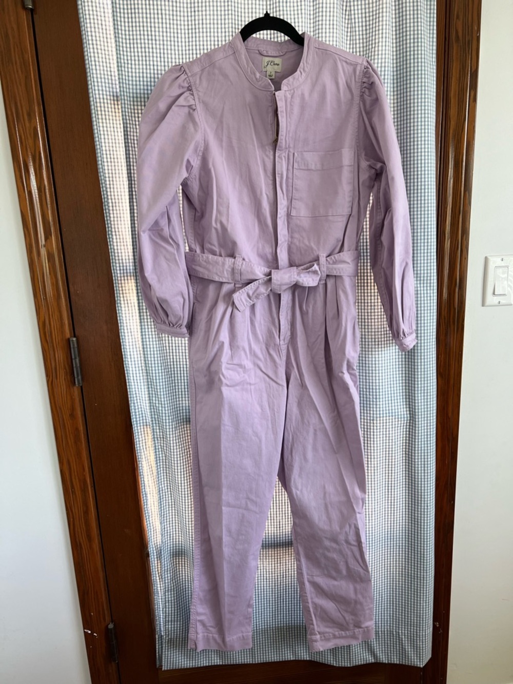 J. Crew Lilac Cotton Utility Jumpsuit with Tie Waist